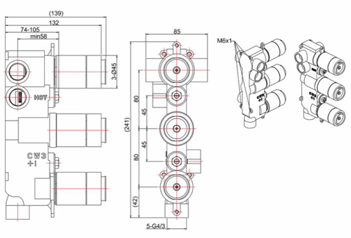 Additional image for Thermostatic Shower Valve (3 Outlets, Chrome).