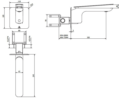 Additional image for Wall Mounted Basin Mixer Tap With Lever Handle.