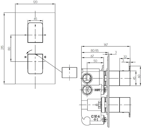 Additional image for Thermostatic Shower Valve With Diverter (2 Outlets).