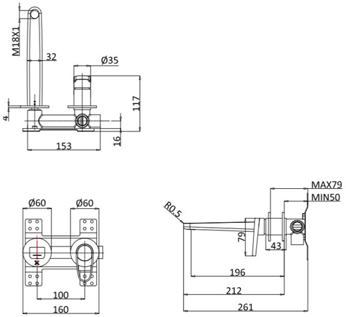 Additional image for Wall Mounted Basin Mixer Tap (M Black).