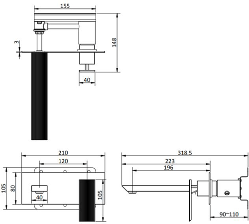 Additional image for Wall Mounted Basin Mixer Tap (Chrome).