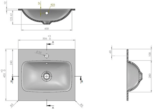 Additional image for Wall Hung Unit, White Glass Basin (500mm, Stone, 1TH).