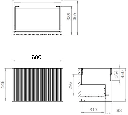 Additional image for Wall Hung Unit, White Glass Basin (600mm, Oak, 1TH).