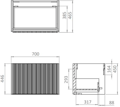 Additional image for Wall Hung Unit, White Glass Basin (700mm, Stone, 0TH).