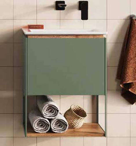 Additional image for Vanity Unit With Shelf & Cast Basin (500mm, Sage Green, 0TH).