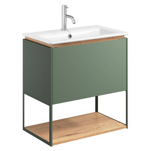 Additional image for Vanity Unit With Shelf & Cast Basin (600mm, Sage Green, 1TH).