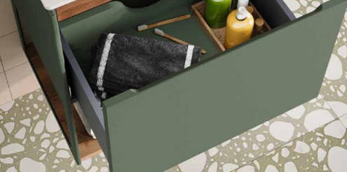 Additional image for Vanity Unit With Worktop & Oak Shelf (700mm, Sage Green).