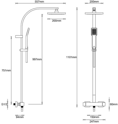 Additional image for Thermostatic Bar Shower Valve With Rigid Riser Kit.