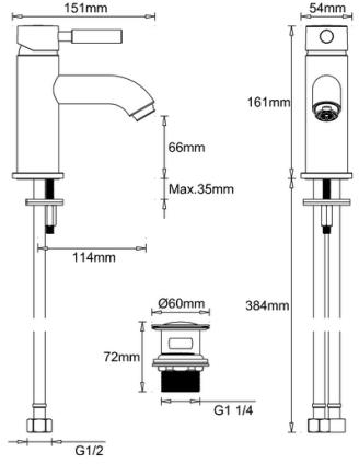 Additional image for Basin Mixer Tap With Waste (Chrome).