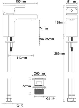 Additional image for Basin Mixer Tap With Waste (Chrome).