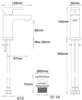 Additional image for Mini Basin Mixer Tap With Waste (Chrome).