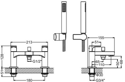 Additional image for Bath Shower Mixer Tap With Kit (Chrome).