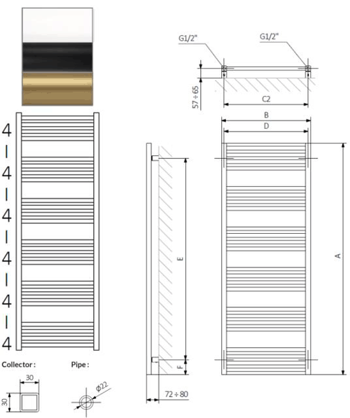 Additional image for Heated Towel Radiator 480x1380mm (M White).