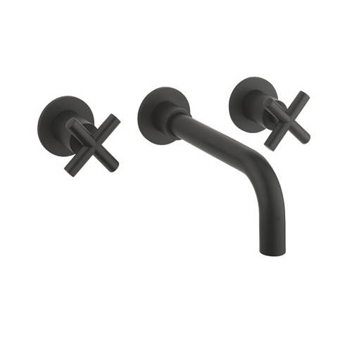 Additional image for Wall Mounted Crosshead Basin Tap (3 Hole, Matt Black).