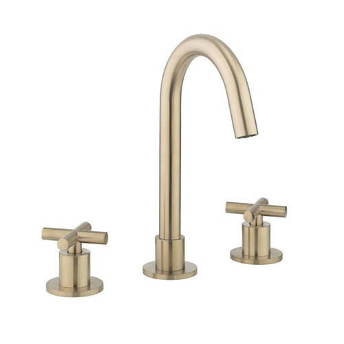 Additional image for Deck Mounted Crosshead Basin Tap (3 Hole, Brushed Brass).