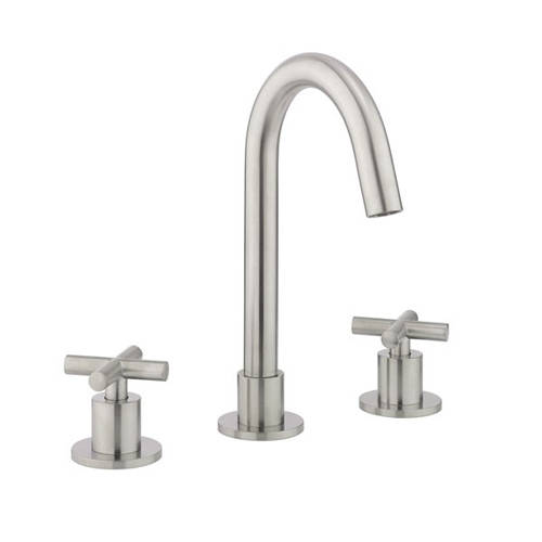 Additional image for Deck Mounted Crosshead Basin Tap (3 Hole, Brushed Steel).