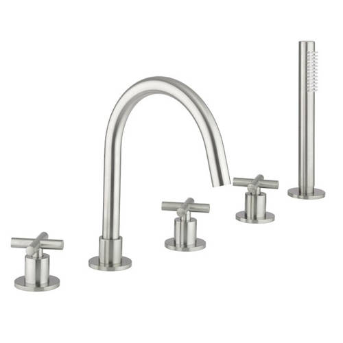 Additional image for Crosshead Bath Shower Mixer Tap (5 Hole, Br Steel).
