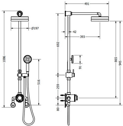 Additional image for Industrial Thermostatic Shower Kit (Chrome).
