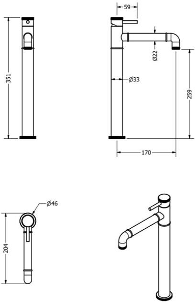 Additional image for Tall Basin Mixer Tap (Unlac Brushed Brass).