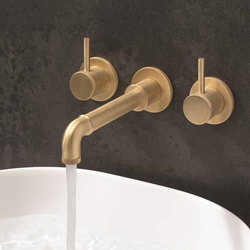 Additional image for Wall Mounted Basin Mixer Tap (Unlac Brushed Brass).