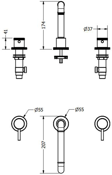 Additional image for 3 Hole Basin Mixer Tap (Chrome).