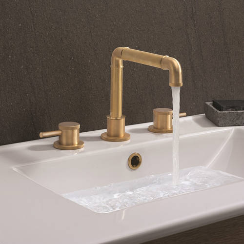Additional image for 3 Hole Basin Mixer Tap (Unlac Brushed Brass).
