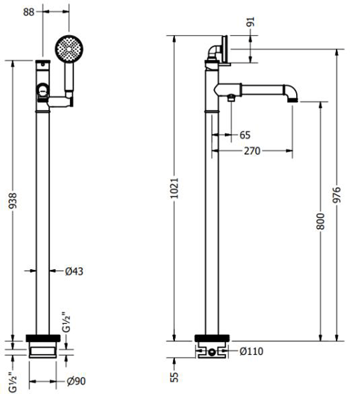 Additional image for Floor Standing Bath Shower Mixer Tap (Chrome).