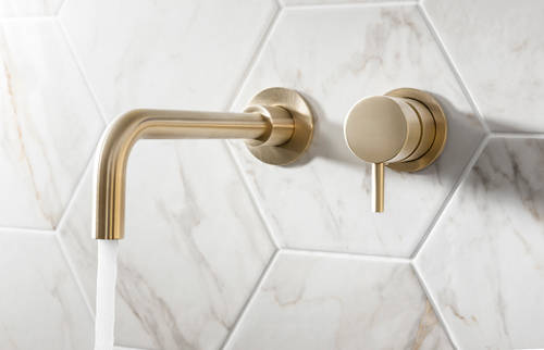 Additional image for Wall Mounted Basin Mixer Tap (2 Hole, Brushed Brass).