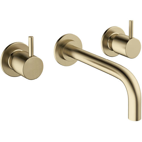 Additional image for Wall Mounted Basin Mixer Tap (3 Hole, Brushed Brass).
