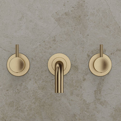 Additional image for Wall Mounted Basin Mixer Tap (3 Hole, Brushed Brass).