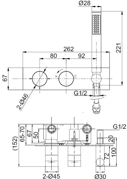 Additional image for Thermostatic Shower Valve With Handset (Br Bronze).