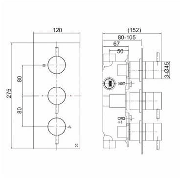 Additional image for Thermostatic Shower Valve With 2 Outlets (Matt Black).