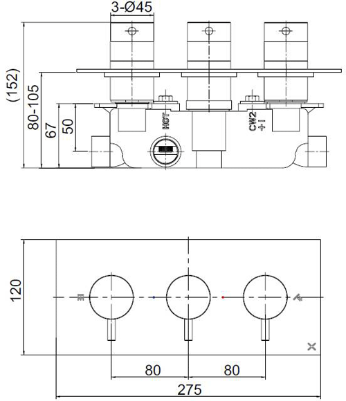 Additional image for Thermostatic Shower Valve With 2 Outlets (Slate).