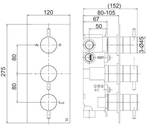 Additional image for Thermostatic Shower Valve With 3 Outlets (Br Bronze).