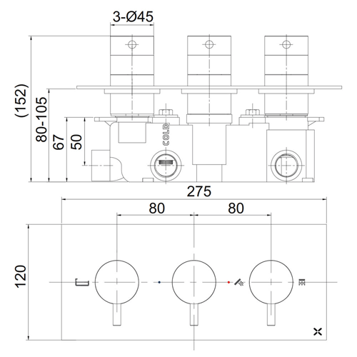 Additional image for Thermostatic Shower Valve With 3 Outlets (Br Bronze).