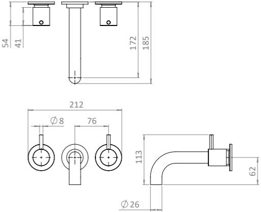 Additional image for Wall Mounted Bath Filler Tap (3 Hole, Brushed Bronze).