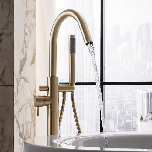 Additional image for Floorstanding Bath Shower Mixer Tap (Brushed Brass).