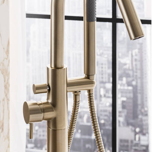 Additional image for Floorstanding Bath Shower Mixer Tap (Brushed Brass).