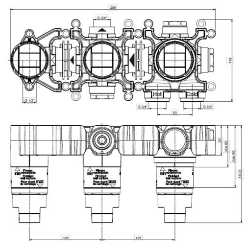 Additional image for Shower Valve With Spout (2 Outlets, Brushed Bronze).