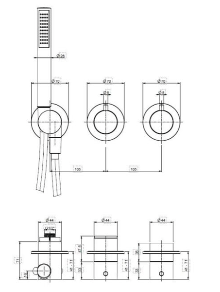 Additional image for Shower Valve With Shower Kit & 2 Outlets (Matt Black).