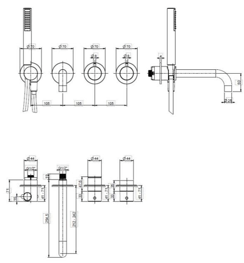 Additional image for Shower Valve With Spout & Kit (2 Outlets, Br Steel).
