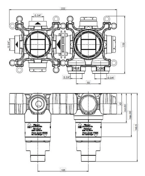 Additional image for Concealed Shower Valve With 2 Outlets (Chrome).