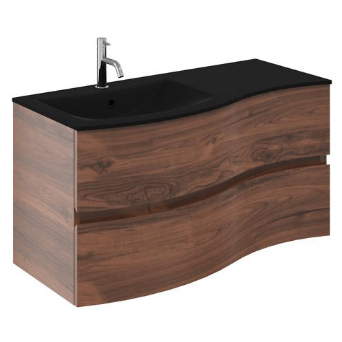 Additional image for Vanity Unit With Black Glass Basin (1000mm, Walnut).