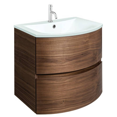 Additional image for Vanity Unit With White Glass Basin (600mm, American Walnut).