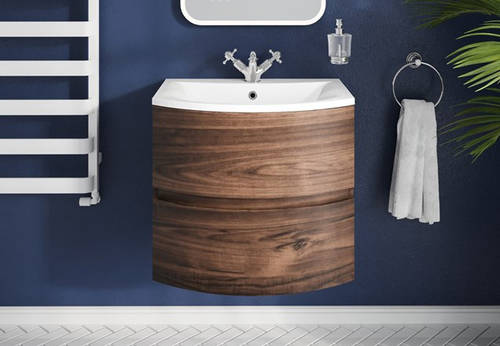 Additional image for Vanity Unit With White Glass Basin (600mm, American Walnut).
