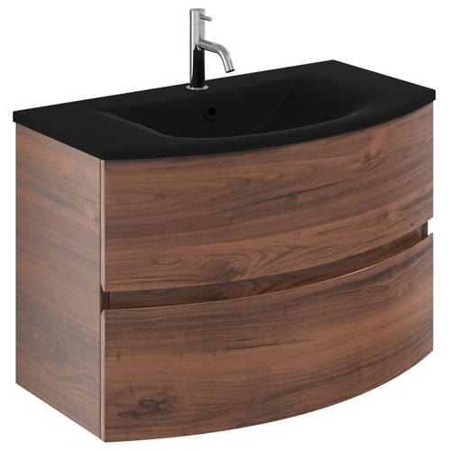 Additional image for Vanity Unit With Black Glass Basin (800mm, American Walnut).