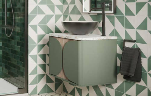 Additional image for Wall Vanity Unit With Marble Top (600mm, Sage Green).