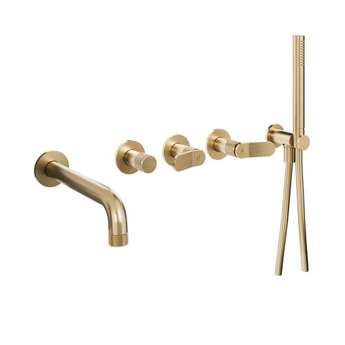 Additional image for Crosshead Wall-Mounted Bath Shower Mixer Tap (5 Hole, Br Brass).