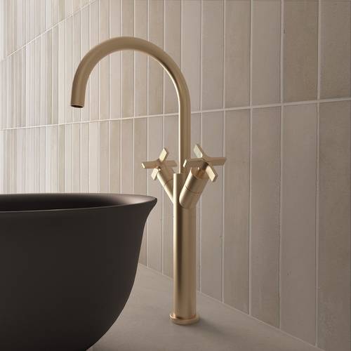 Additional image for Tall Basin Mixer Tap With Crosshead Handles (Br Brass).