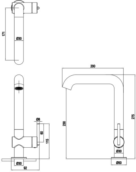 Additional image for Side Lever Basin Mixer Tap (Tall. Stainless Steel).